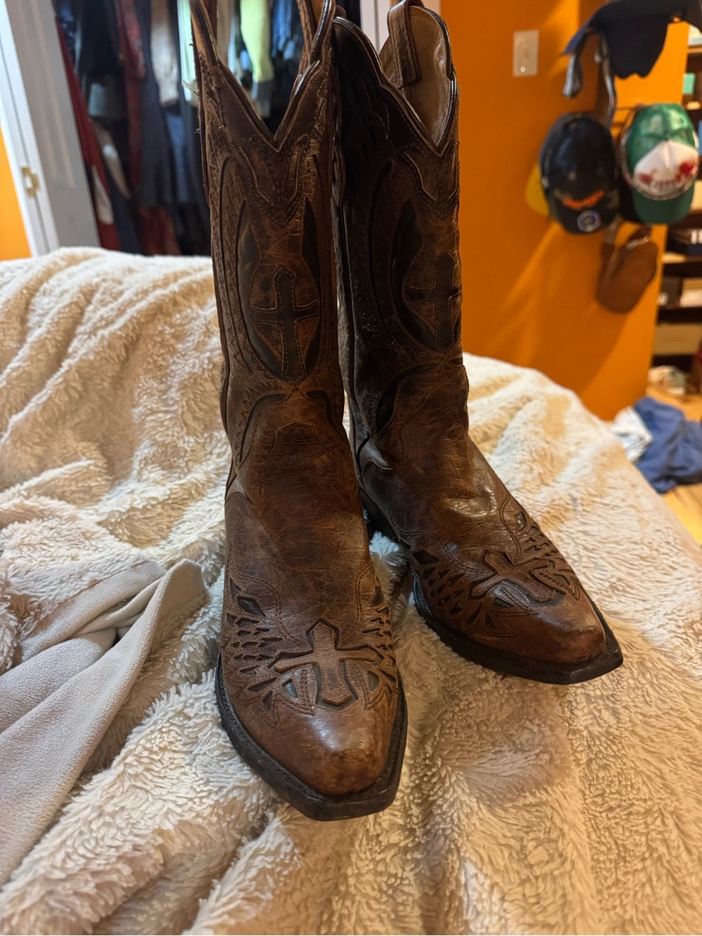 J.B. Dillon Brown Leather Women's Cowboy Boots - Embroidered Western Toe